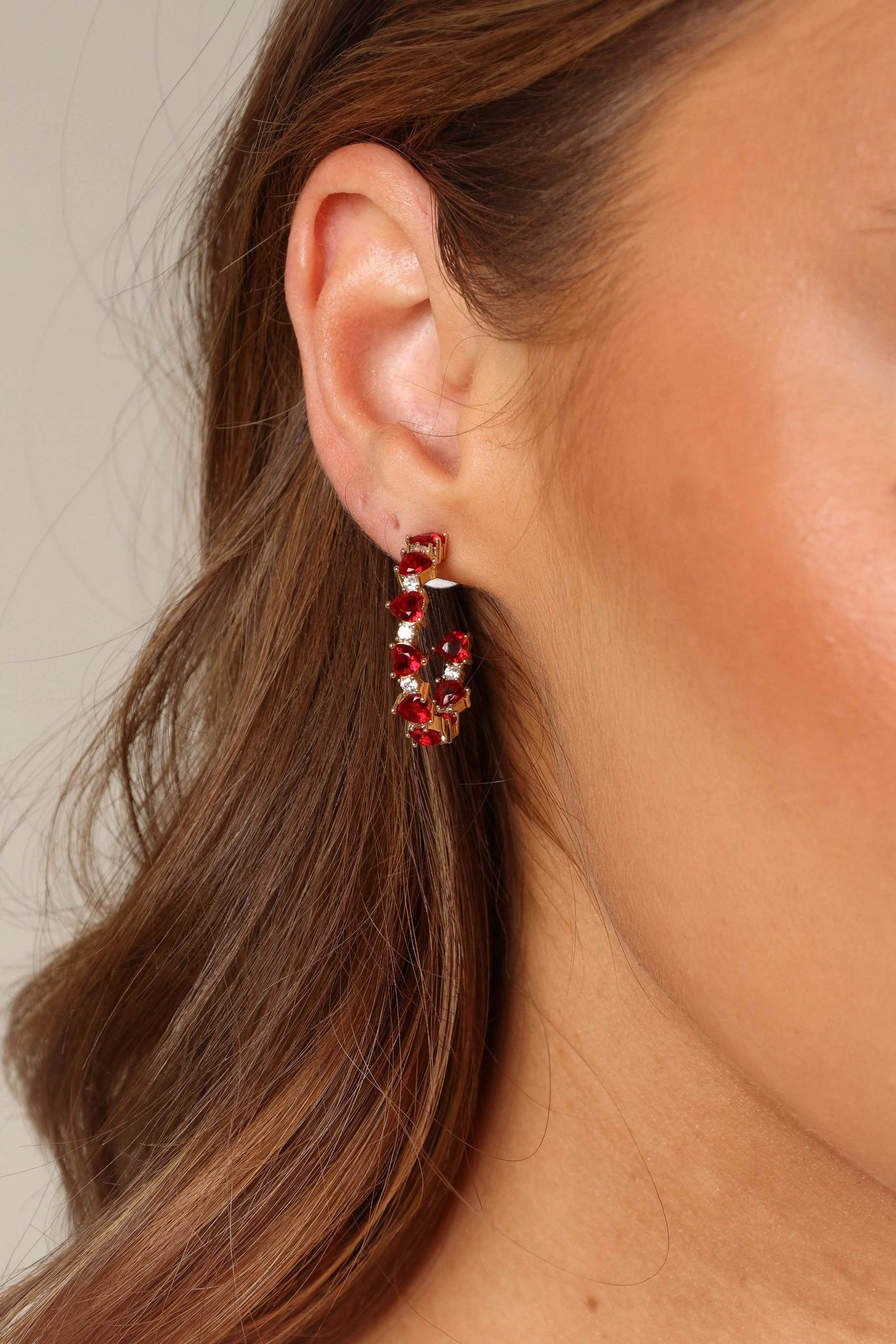 Cherish Heart Earrings - Gold/Red 4 Cherish Heart Earrings - Gold/Red - Image 4