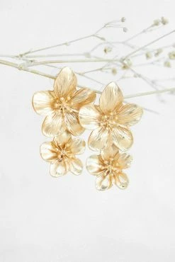 Alexa Flower Earrings - Gold -Dress Shop petal and pup usa accessories alexa flower earrings gold one size 32237008126129