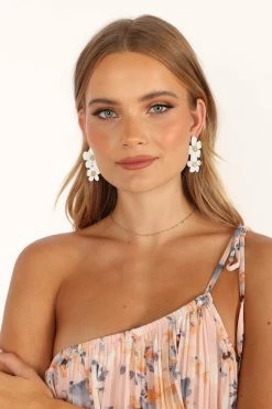 Alexa Flower Earrings - White -Dress Shop petal and pup usa accessories alexa flower earrings white one size 33722386907313