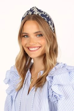 Anika Embroidery Headband - Navy -Dress Shop petal and pup usa accessories anika embroidery headband navy one size 33752450826417