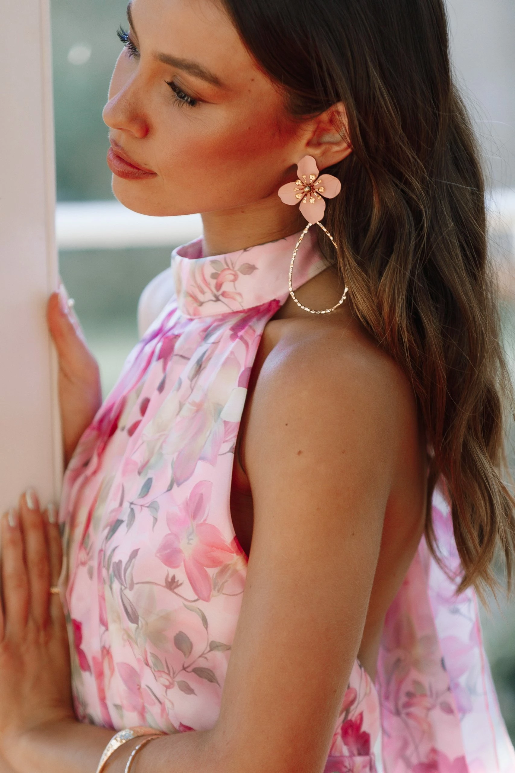 Bloom Statement Earring - Gold/Pink 1 Bloom Statement Earring - Gold/Pink