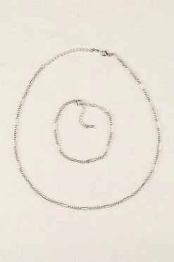 Chain Bracelet And Necklace Set - Silver -Dress Shop petal and pup usa accessories chain bracelet and necklace set silver one size 33080369119409
