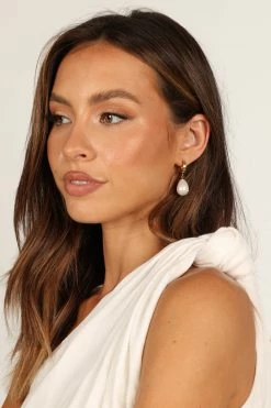 Charlie Pearl Earrings - Gold -Dress Shop petal and pup usa accessories charlie pearl earrings gold one size 33225736880305