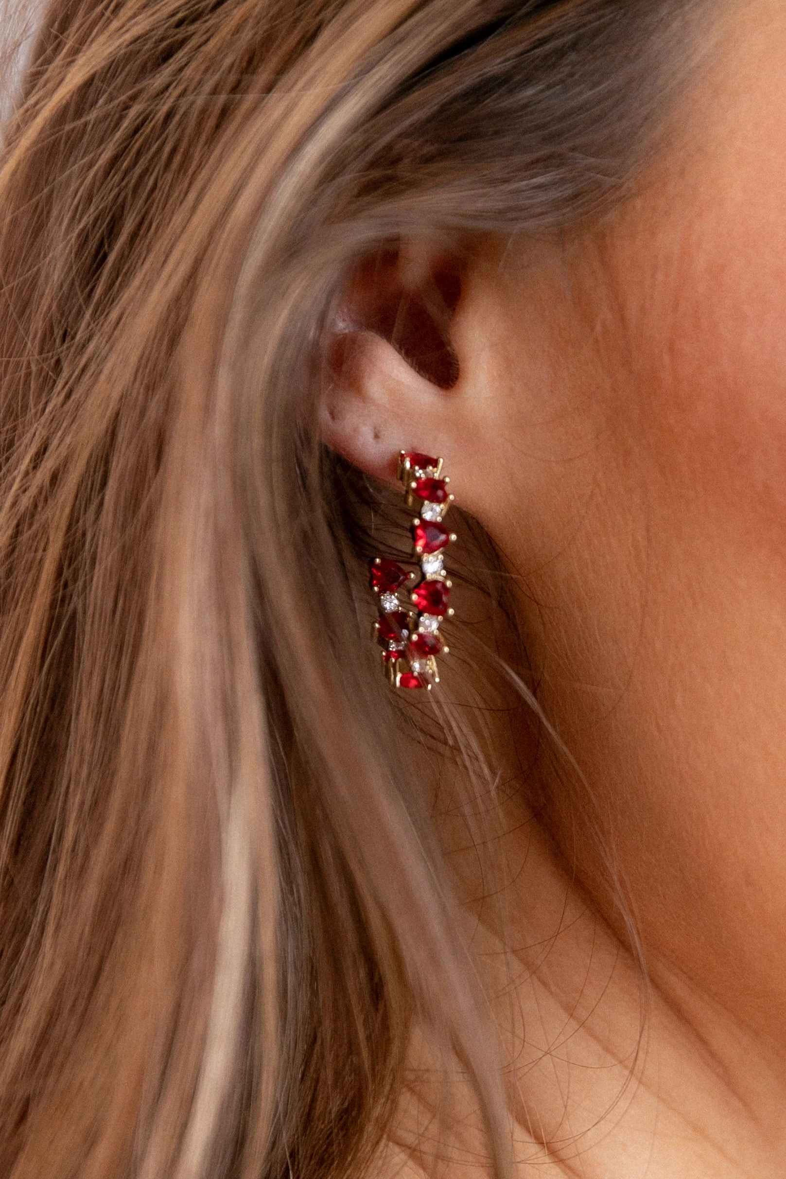 Cherish Heart Earrings - Gold/Red 3 Cherish Heart Earrings - Gold/Red - Image 3