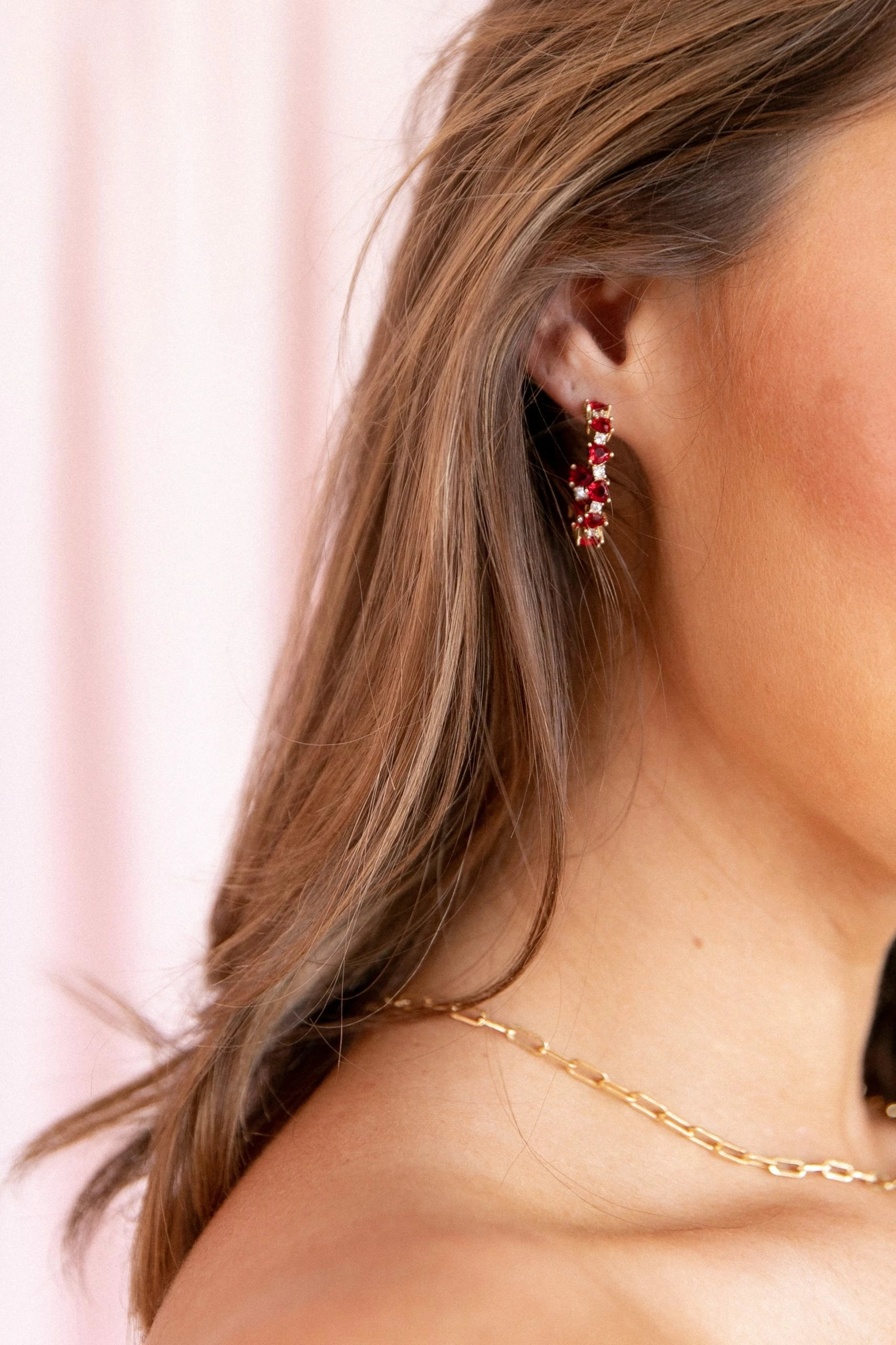 Cherish Heart Earrings - Gold/Red 1 Cherish Heart Earrings - Gold/Red