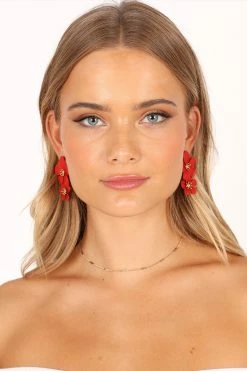 Claret Statement Earrings - Red -Dress Shop petal and pup usa accessories claret statement earrings red one size 33537646788785