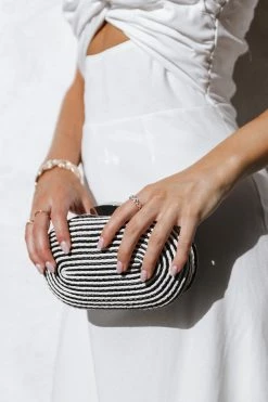 Della Rope Clutch - Black/White -Dress Shop petal and pup usa accessories della rope clutch black white one size 33362347491505
