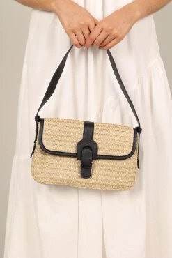 Dovie Straw Shoulder Bag - Natural/Black -Dress Shop petal and pup usa accessories dovie straw shoulder bag natural black one size 33394972590257