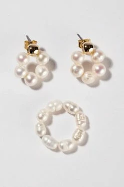 Earrings And Ring Set - Pearl 5 Earrings And Ring Set - Pearl -Dress Shop petal and pup usa accessories earrings and ring set pearl one size 33080364531889