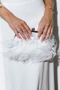 Evelyn Feather Bag - White -Dress Shop petal and pup usa accessories evelyn feather bag white one size 33288963653809