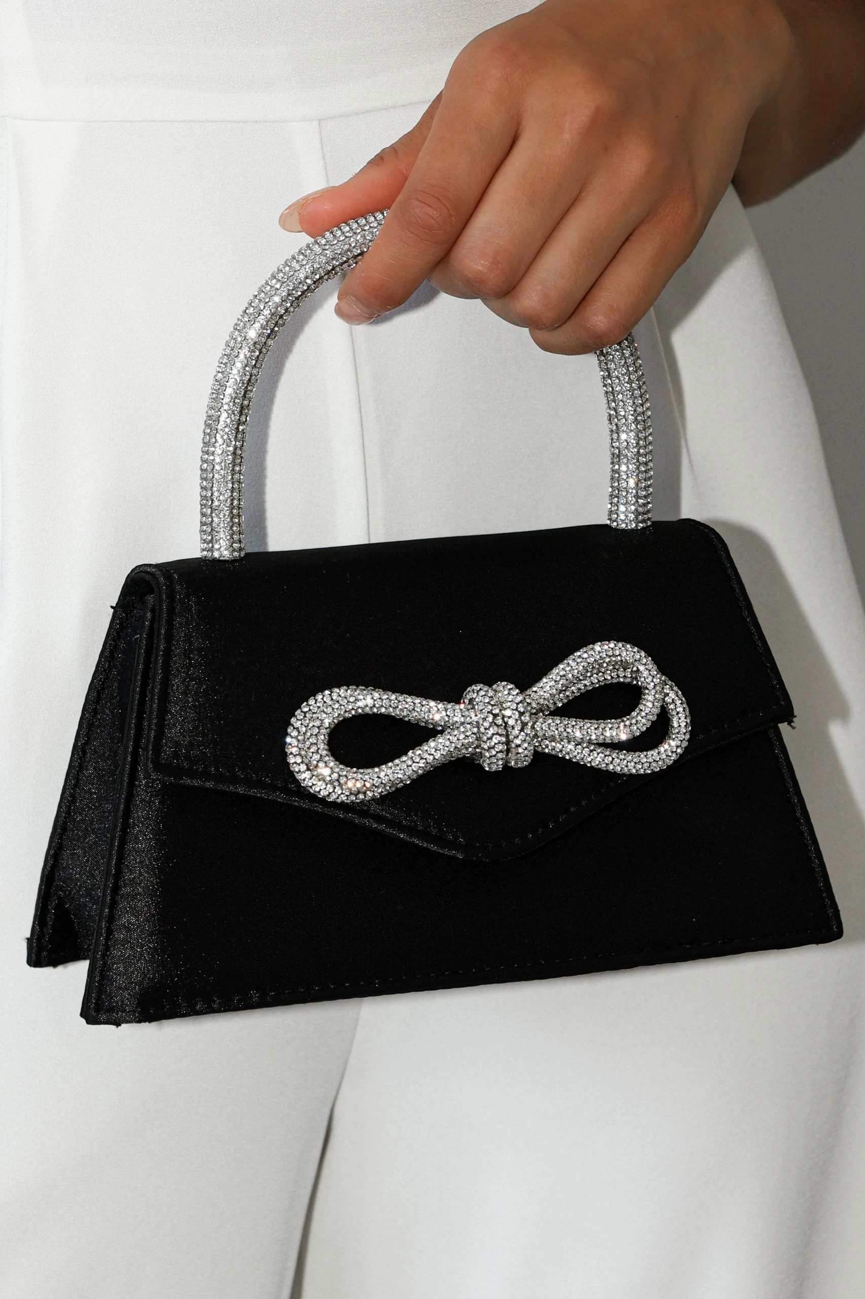 Flicka Rhinestone Bow Bag - Black Satin 2 Flicka Rhinestone Bow Bag - Black Satin - Image 2