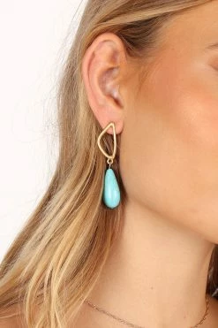 Isabella Turquoise Earrings - Gold -Dress Shop petal and pup usa accessories isabella turquoise earrings gold one size 33752451186865