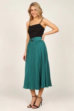 Anderson Pleat Midi Skirt - Hunter Green -Dress Shop petal and pup usa bottoms anderson pleat midi skirt hunter green 33246472339633