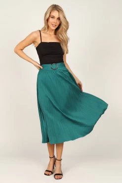 Anderson Pleat Midi Skirt - Hunter Green -Dress Shop petal and pup usa bottoms anderson pleat midi skirt hunter green 33246472372401