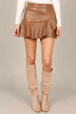 Kayla Faux Leather Skort - Mocha -Dress Shop petal and pup usa bottoms kayla faux leather skort mocha 32851939918001