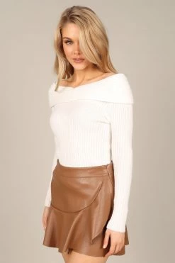Kayla Faux Leather Skort - Mocha -Dress Shop petal and pup usa bottoms kayla faux leather skort mocha 32851940016305