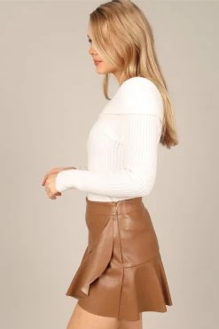 Kayla Faux Leather Skort - Mocha -Dress Shop petal and pup usa bottoms kayla faux leather skort mocha 32851940049073