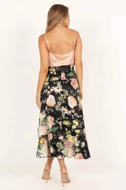 Meredith Midi Skirt - Black Floral -Dress Shop petal and pup usa bottoms meredith midi skirt black floral 33487899328689