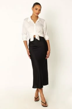 Nellie Satin Midi Skirt - Black -Dress Shop petal and pup usa bottoms nellie satin midi skirt black 33968218931377