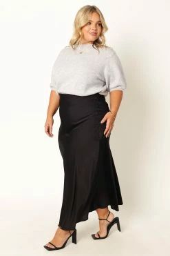 Nellie Satin Midi Skirt - Black -Dress Shop petal and pup usa bottoms nellie satin midi skirt black 33968218964145