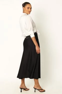 Nellie Satin Midi Skirt - Black -Dress Shop petal and pup usa bottoms nellie satin midi skirt black 33968218996913