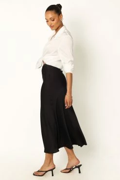 Nellie Satin Midi Skirt - Black -Dress Shop petal and pup usa bottoms nellie satin midi skirt black 33968219029681