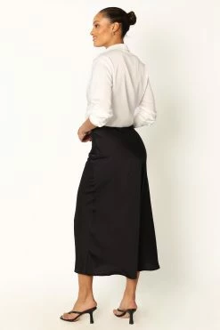 Nellie Satin Midi Skirt - Black -Dress Shop petal and pup usa bottoms nellie satin midi skirt black 33968219062449
