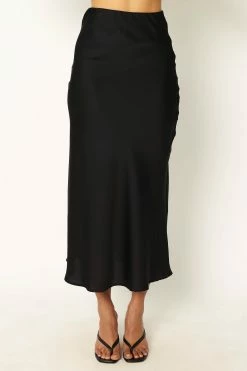 Nellie Satin Midi Skirt - Black -Dress Shop petal and pup usa bottoms nellie satin midi skirt black 33968219095217
