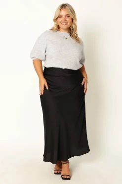 Nellie Satin Midi Skirt - Black -Dress Shop petal and pup usa bottoms nellie satin midi skirt black 33968219127985