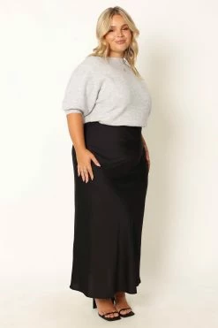 Nellie Satin Midi Skirt - Black -Dress Shop petal and pup usa bottoms nellie satin midi skirt black 33968219160753
