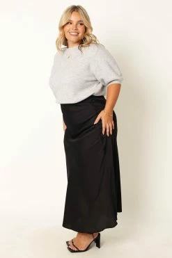 Nellie Satin Midi Skirt - Black -Dress Shop petal and pup usa bottoms nellie satin midi skirt black 33968219193521
