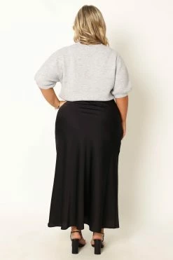 Nellie Satin Midi Skirt - Black -Dress Shop petal and pup usa bottoms nellie satin midi skirt black 33968219226289