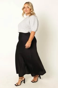 Nellie Satin Midi Skirt - Black -Dress Shop petal and pup usa bottoms nellie satin midi skirt black 33968219291825