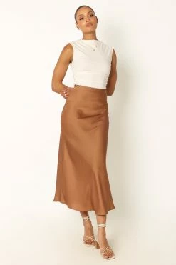 Nellie Satin Midi Skirt - Bronze -Dress Shop petal and pup usa bottoms nellie satin midi skirt bronze 33968203333809