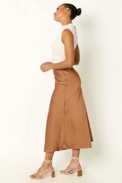 Nellie Satin Midi Skirt - Bronze -Dress Shop petal and pup usa bottoms nellie satin midi skirt bronze 33968203432113