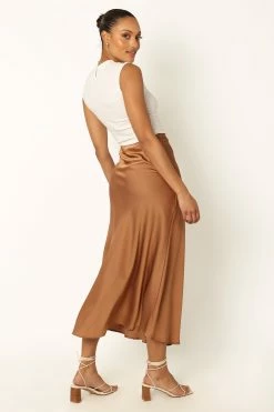 Nellie Satin Midi Skirt - Bronze -Dress Shop petal and pup usa bottoms nellie satin midi skirt bronze 33968203464881