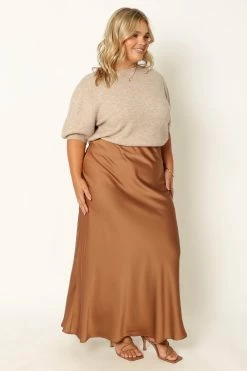 Nellie Satin Midi Skirt - Bronze -Dress Shop petal and pup usa bottoms nellie satin midi skirt bronze 33968203595953