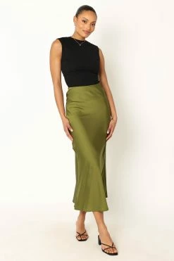 Nellie Satin Midi Skirt - Palm Green