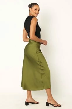 Nellie Satin Midi Skirt - Palm Green -Dress Shop petal and pup usa bottoms nellie satin midi skirt palm green 33968194683057