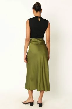 Nellie Satin Midi Skirt - Palm Green -Dress Shop petal and pup usa bottoms nellie satin midi skirt palm green 33968194715825