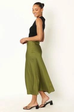 Nellie Satin Midi Skirt - Palm Green -Dress Shop petal and pup usa bottoms nellie satin midi skirt palm green 33968194748593
