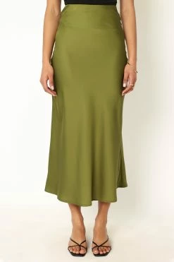 Nellie Satin Midi Skirt - Palm Green -Dress Shop petal and pup usa bottoms nellie satin midi skirt palm green 33968194781361
