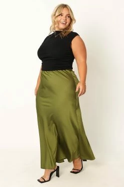 Nellie Satin Midi Skirt - Palm Green -Dress Shop petal and pup usa bottoms nellie satin midi skirt palm green 33968194814129