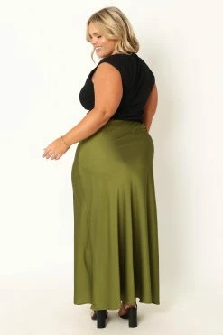 Nellie Satin Midi Skirt - Palm Green -Dress Shop petal and pup usa bottoms nellie satin midi skirt palm green 33968194846897