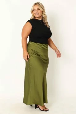 Nellie Satin Midi Skirt - Palm Green -Dress Shop petal and pup usa bottoms nellie satin midi skirt palm green 33968194879665