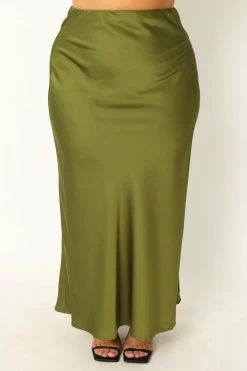 Nellie Satin Midi Skirt - Palm Green -Dress Shop petal and pup usa bottoms nellie satin midi skirt palm green 33968194912433