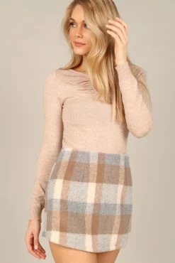 Taylor Plaid Skort - Taupe Grey