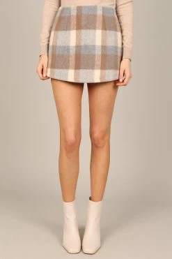 Taylor Plaid Skort - Taupe Grey -Dress Shop petal and pup usa bottoms taylor plaid skort taupe grey 32837739446449