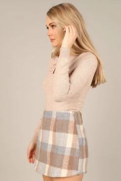 Taylor Plaid Skort - Taupe Grey -Dress Shop petal and pup usa bottoms taylor plaid skort taupe grey 32837739479217