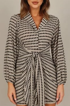 Abbie Wrap Long Sleeve Mini Dress - Black/White -Dress Shop petal and pup usa dresses abbie wrap long sleeve mini dress black white 33288962212017